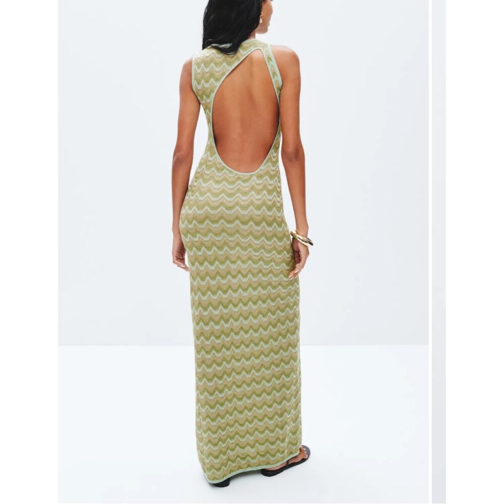 Devon Windsor Green Zigzag Knit Maxi Dress SMALL Tank Vacation Designer $345 - Picture 3 of 14